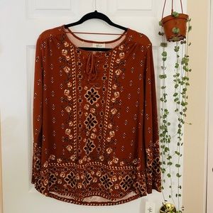 NWT terra cotta tie-up collar tunic top